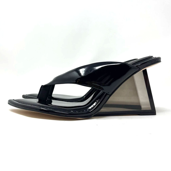 Good American Clear Wedge Black Sandal Heels Size 9 GA077P-X - Picture 4 of 5